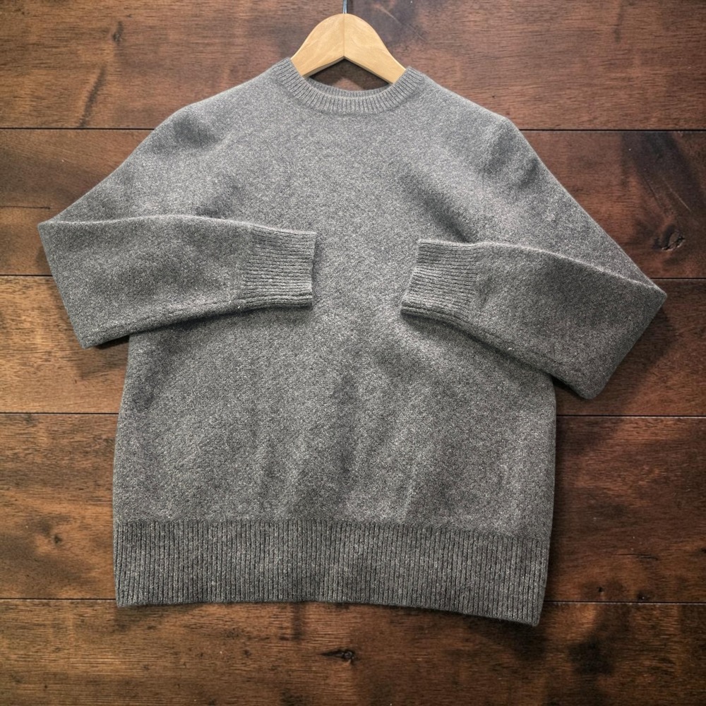 Marconi Women L 100% Cashmere Crewneck Sweater Gray Heather Ribbed Knit Pullover